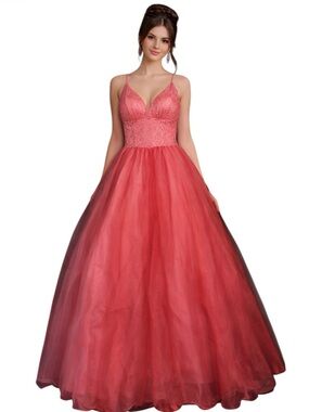-MAURI SIMONE PROM FORMAL DRESS BARBIE STYLE PINK & BEAD WORK FABULOUS